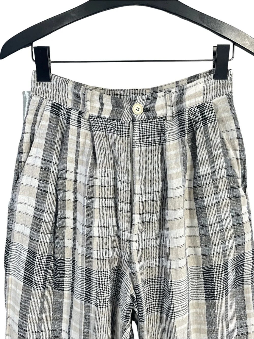 Reformation Vesta Linen High Rise Pant size 0 in Grey Plaid